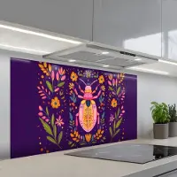 KitchenYeah Spatscherm 120x60 cm - Zelfklevende achterwand Kever - Felgekleurd - Bloemen - Bladeren - Keuken muurbeschermer - Spatwand fornuis