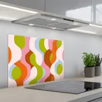KitchenYeah Spatscherm 70x55 cm - Zelfklevende achterwand Abstract - Vormen - Roze - Keuken muurbeschermer - Spatwand fornuis