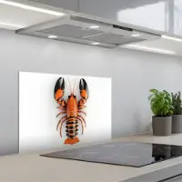KitchenYeah Spatscherm 60x40 cm - Zelfklevende achterwand Kreeft - Zwart - Oranje - Wit - Uniek - Keuken muurbeschermer - Spatwand fornuis