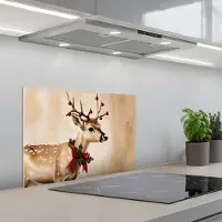 KitchenYeah Spatscherm 60x40 cm - Zelfklevende achterwand Gewei - Kerst - Rendier - Rood - Keuken muurbeschermer - Spatwand fornuis