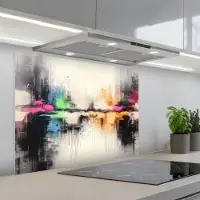 KitchenYeah Spatscherm 80x60 cm - Zelfklevende achterwand Abstract - Kleurexplosie - Landschap - Keuken muurbeschermer - Spatwand fornuis