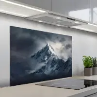 KitchenYeah Spatscherm 100x65 cm - Zelfklevende achterwand Sneeuw - Berg - Wolken - Keuken muurbeschermer - Spatwand fornuis