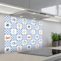 KitchenYeah Spatscherm 80x60 cm - Zelfklevende achterwand Zee - Sfeer- Mozaïek - Blauw - Keuken muurbeschermer - Spatwand fornuis
