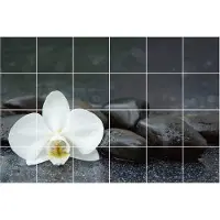 Wallfluent Tegelstickers - Bloem Op Waterstenen Plakfolie Tegels - Set van 24 stuks 15 x 15 cm - Wit Tegelfolie Keuken - Mozaïek Bloemen en Planten Tegelstickers Badkamer
