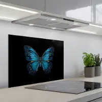 KitchenYeah Spatscherm 70x55 cm - Zelfklevende achterwand Vlinder - Blauw - Contrast - Keuken muurbeschermer - Spatwand fornuis