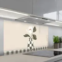 KitchenYeah Spatscherm 120x60 cm - Zelfklevende achterwand Vaas - Geruit - Groen - Bloem - Keuken muurbeschermer - Spatwand fornuis