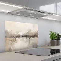 KitchenYeah Spatscherm 70x55 cm - Zelfklevende achterwand Moderne kunst - Abstract - Beige - Keuken muurbeschermer - Spatwand fornuis