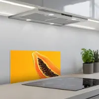 KitchenYeah Spatscherm 70x30 cm - Zelfklevende achterwand Papaja - Oranje - Topisch - Keuken muurbeschermer - Spatwand fornuis