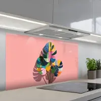 KitchenYeah Spatscherm 120x60 cm - Zelfklevende achterwand Bladeren - Geschilderd - Vlakken - Kleurrijk - Keuken muurbeschermer - Spatwand fornuis