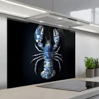 KitchenYeah Spatscherm 100x75 cm - Zelfklevende achterwand Kreeft - Delftsblauw - Schild - Stoer - Keuken muurbeschermer - Spatwand fornuis
