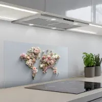 KitchenYeah Spatscherm 90x45 cm - Zelfklevende achterwand Wereldkaart - Rozen - Roze - Keuken muurbeschermer - Spatwand fornuis