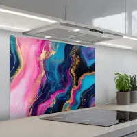 KitchenYeah Spatscherm 80x60 cm - Zelfklevende achterwand Marmer - Modern - Goud - Keuken muurbeschermer - Spatwand fornuis