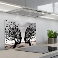 KitchenYeah Spatscherm 70x55 cm - Zelfklevende achterwand Bomen - Gezicht - Bladeren - Moderne kunst - Keuken muurbeschermer - Spatwand fornuis