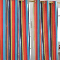 Homescapes gordijnen met oogjes multi-strepen set van 2 100% katoen, 182 x 137 cm