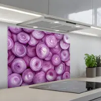 KitchenYeah Spatscherm 90x70 cm - Zelfklevende achterwand Paars - Uien - Close up - Keuken muurbeschermer - Spatwand fornuis