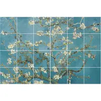 Wallfluent Tegelstickers - Van Goghs Bloeiende Amandelboom Tegelfolie - Set van 24 stuks 10 x 10 cm - Blauw Tegelfolie Keuken - Mozaïek Bloemen en Planten Tegelstickers WC