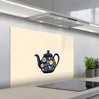 KitchenYeah Spatscherm 100x65 cm - Zelfklevende achterwand Theepot - Kleurrijk - Bloemen - Keuken muurbeschermer - Spatwand fornuis