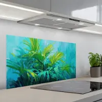 KitchenYeah Spatscherm 100x50 cm - Zelfklevende achterwand Bladeren - Groen - Schilderij - Abstract - Keuken muurbeschermer - Spatwand fornuis