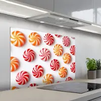 KitchenYeah Spatscherm 100x65 cm - Zelfklevende achterwand Snoep - Patroon - Rood - Oranje - Keuken muurbeschermer - Spatwand fornuis