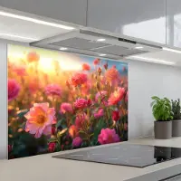 KitchenYeah Spatscherm 80x55 cm - Zelfklevende achterwand Bloemen - Rozen - Natuur - Roze - Bloem - Keuken muurbeschermer - Spatwand fornuis