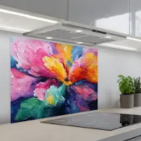 KitchenYeah Spatscherm 80x60 cm - Zelfklevende achterwand Bloemexplosie - Veelkleurig - Bewegend - Keuken muurbeschermer - Spatwand fornuis
