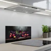 KitchenYeah Spatscherm 60x30 cm - Zelfklevende achterwand Wijn - Fruit - Stilleven - Keuken muurbeschermer - Spatwand fornuis