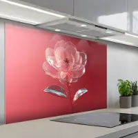 KitchenYeah Spatscherm 120x80 cm - Zelfklevende achterwand Sierlijk - Bloem - Roze - Glazen - Keuken muurbeschermer - Spatwand fornuis
