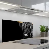 KitchenYeah Spatscherm 80x40 cm - Zelfklevende achterwand Schotse hooglander - Goud - Vacht - Dieren - Koe - Keuken muurbeschermer - Spatwand fornuis