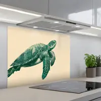 KitchenYeah Spatscherm 90x70 cm - Zelfklevende achterwand Schildpad - Sierlijk - Groen - Schild - Keuken muurbeschermer - Spatwand fornuis