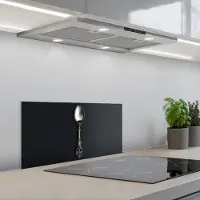 KitchenYeah Spatscherm 60x30 cm - Zelfklevende achterwand Lepel - Zilver - Metaal - Keuken muurbeschermer - Spatwand fornuis
