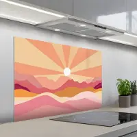 KitchenYeah Spatscherm 100x65 cm - Zelfklevende achterwand Bergen - Abstract - Zonnestralen - Roze - Keuken muurbeschermer - Spatwand fornuis
