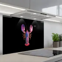 KitchenYeah Spatscherm 80x55 cm - Zelfklevende achterwand Kreeft - Paars - Roze - Zwart - Stippen - Lila - Keuken muurbeschermer - Spatwand fornuis