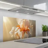 KitchenYeah Spatscherm 100x50 cm - Zelfklevende achterwand Close up - Oranje - Iris - Keuken muurbeschermer - Spatwand fornuis