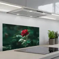KitchenYeah Spatscherm 90x45 cm - Zelfklevende achterwand Roos - Bladeren - Dieprood - Keuken muurbeschermer - Spatwand fornuis