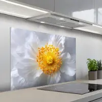 KitchenYeah Spatscherm 100x65 cm - Zelfklevende achterwand Wit - Bloem - Elegant - Keuken muurbeschermer - Spatwand fornuis