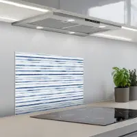 KitchenYeah Spatscherm 60x45 cm - Zelfklevende achterwand Strepen - Patroon - Blauw - Wit - Keuken muurbeschermer - Spatwand fornuis