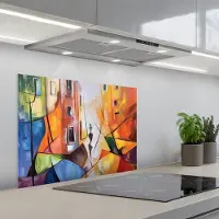KitchenYeah Spatscherm 70x50 cm - Zelfklevende achterwand Abstract - Kunst - Schilderij - Kleuren - Keuken muurbeschermer - Spatwand fornuis