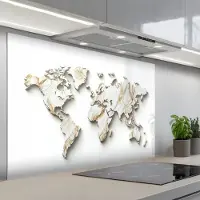 KitchenYeah Spatscherm 120x80 cm - Zelfklevende achterwand Wereldkaart - Wit Marmer - Luxueus - Keuken muurbeschermer - Spatwand fornuis