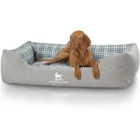 Knuffelwuff Hondenbed Lennard van velours met ruitpatroon XXL 120 x 85cm grijs/groen