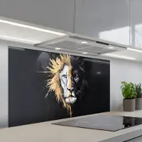 KitchenYeah Spatscherm 120x60 cm - Zelfklevende achterwand Leeuw - Gesplitst - Zwart - Lijn - Keuken muurbeschermer - Spatwand fornuis