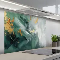 KitchenYeah Spatscherm 100x75 cm - Zelfklevende achterwand Groen - Modern - Marmer print - Abstract - Keuken muurbeschermer - Spatwand fornuis