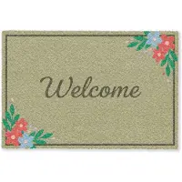 MuchoWow Deurmat 90x60 cm - Droogloopmat Welkom - Bloemen - Groen - Mat voor binnen - Schoonloopmat - Deurmatten met print - Inloopmat