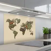 KitchenYeah Spatscherm 80x60 cm - Zelfklevende achterwand Wereldkaart - Kruiden - Kleurrijk - Keuken muurbeschermer - Spatwand fornuis