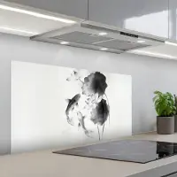KitchenYeah Spatscherm 100x50 cm - Zelfklevende achterwand Lotusbloemen - Vissen - Bladeren - Zwart - Keuken muurbeschermer - Spatwand fornuis