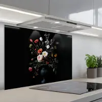 KitchenYeah Spatscherm 80x55 cm - Zelfklevende achterwand Bloemstuk - Vaas - Zwart - Keuken muurbeschermer - Spatwand fornuis
