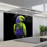 KitchenYeah Spatscherm 80x60 cm - Zelfklevende achterwand Papegaai - Veren - Opvallend - Groen - Keuken muurbeschermer - Spatwand fornuis