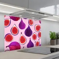 KitchenYeah Spatscherm 90x70 cm - Zelfklevende achterwand Vijgen - Roze - Paars - Keuken muurbeschermer - Spatwand fornuis