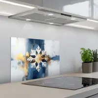 KitchenYeah Spatscherm 60x45 cm - Zelfklevende achterwand Abstract - Winter - Sneeuwvlok - Sneeuw - Goud - Keuken muurbeschermer - Spatwand fornuis