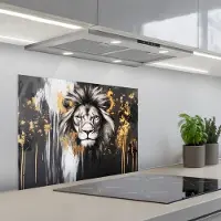 KitchenYeah Spatscherm 70x50 cm - Zelfklevende achterwand Leeuw - Portret - Verfspatten - Grijs - Keuken muurbeschermer - Spatwand fornuis