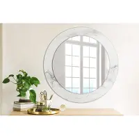 Wallfluent Bedrukte Ronde Spiegel - Ronde Spiegel Met Print Wit Marmer - 60 cm / 46 cm - Wit - Wit Ronde Wandspiegel Met Print - Woonkamerspiegel - Inloopkastspiegel - Hal - Eenvoudige montage